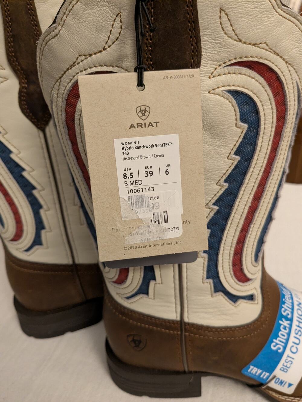 Ariat Women's Cowboy Boots Hybrid Ranchwork VentTEK Brown/Crema Size 8.5 NWT